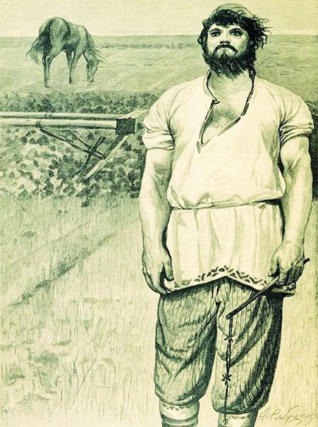 Андрей Рябушкин. Микула Селянинович. 1895.   былинный богатырь-пахарь